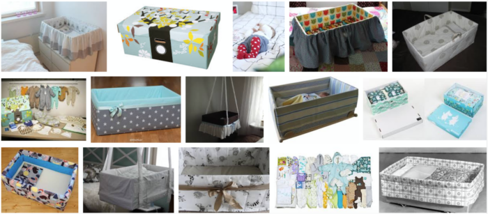 Kastist voodiks: otsisõnaga «äitiyspakkaus laatikko» leiab inspireerivaid lahendusi.  FOTO: Internet, montaaž